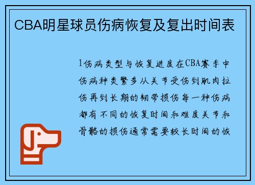 CBA明星球员伤病恢复及复出时间表