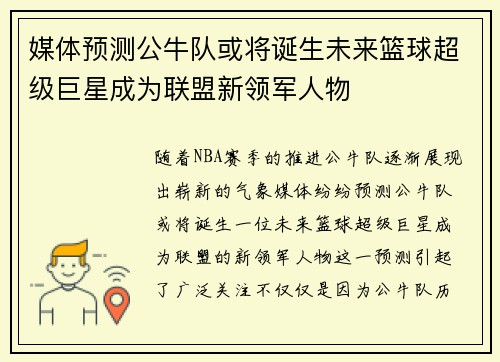 媒体预测公牛队或将诞生未来篮球超级巨星成为联盟新领军人物